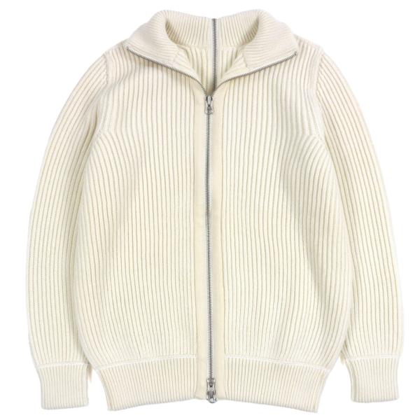 極美品▼MM6 Maison Margiela エムエムシックス メゾンマルジェラ 21AW S62GP0047 ウール アクリル バックジップデザイン ダブルジップアップ ドライバーズニット ジャケット アイボリー XS イタリア製 正規品 メンズ brand-td-store_00042180