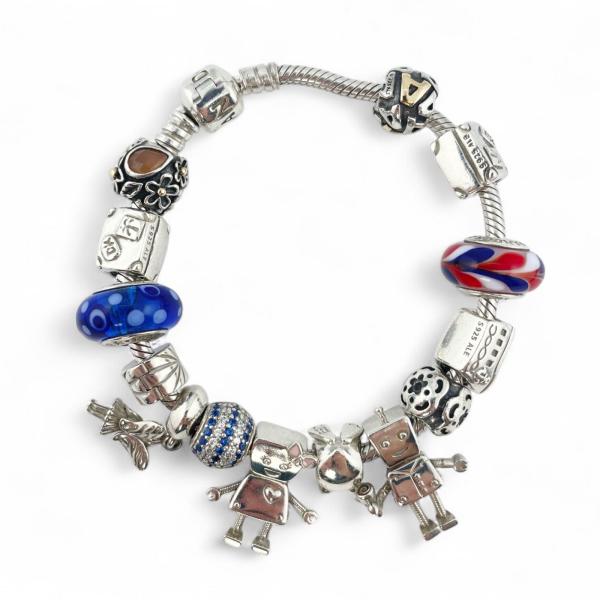 極美品△PANDORA パンドラ SV925 船 ロボット チャーム14点付き