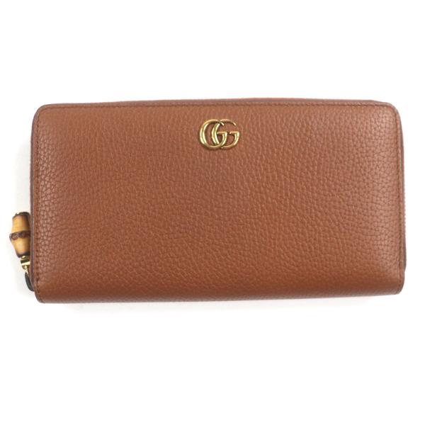 グッチ 長財布 ラウンドファスナー シマレザー レオパード柄 GG バンブー 茶 brand-td-store_00042340