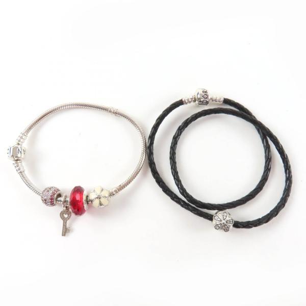 Pandora ブレスレット 2個セット 美品☆PANDORA パンドラ 925 ブレスレット レザーダブルブレスレット
