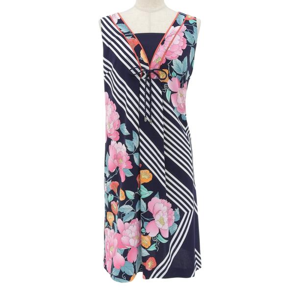 極美品▲LEONARD FASHION レオナール ファッション 330802 コットン100％ 花柄 ノースリーブ ワンピース 38 日本製 正規品 レディース 極美品△LEONARD FASHION レオナール ファッション 330802 コットン100