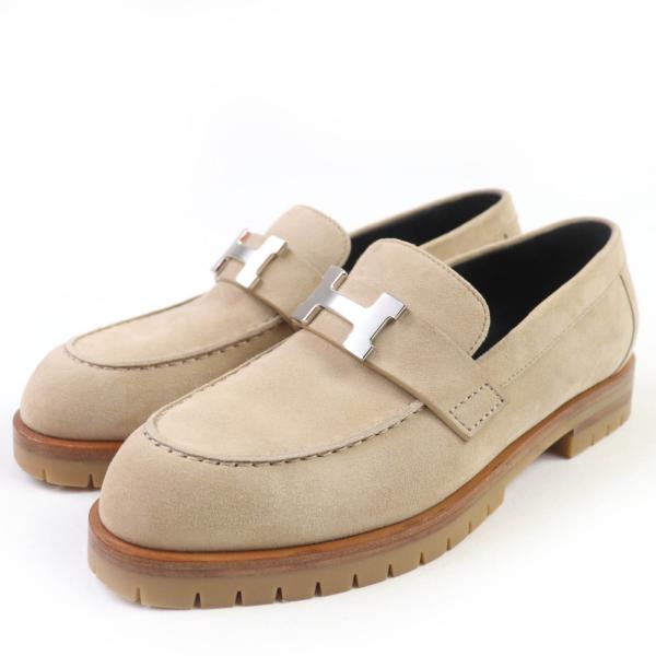 極美品☆HERMES エルメス ローファー モカシン フォーブル スウェードレザー シルバー金具 Hロゴ金具 ベージュ 35 箱・保存袋付き 伊製 HERMES（エルメス） 極美品☆HERMES ローファー モカシン フォーブル