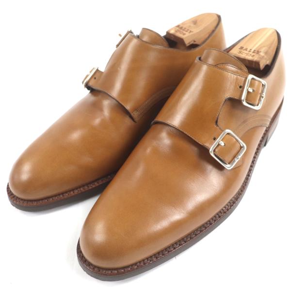極美品▼BALLY バリー SCRIBE スクリーブ ダブルモンクストラップ プレーントゥ レザーシューズ ブラウン シルバー金具 8 保存袋付き Bally（バリー） 極美品▽BALLY SCRIBE スクリーブ ダブルモンク
