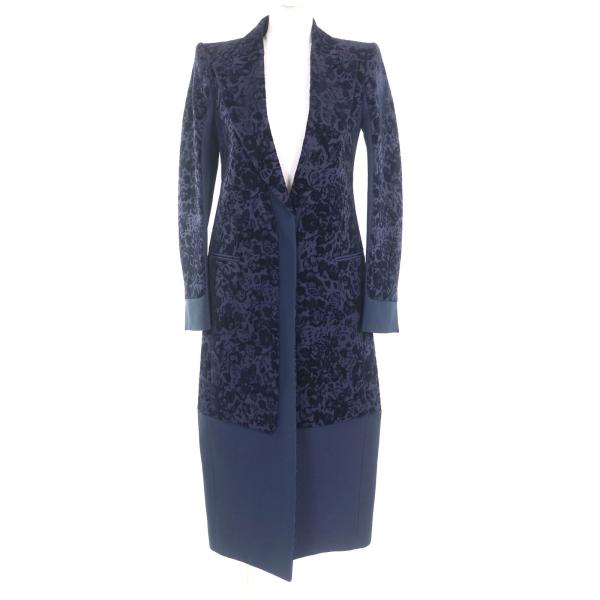 極美品★CELINE セリーヌ フィービー期 ベロア 総柄 クロンビーコート アウター ネイビー 34 ハンガー付き イタリア製 正規品 レディース brand-td-store_00043479