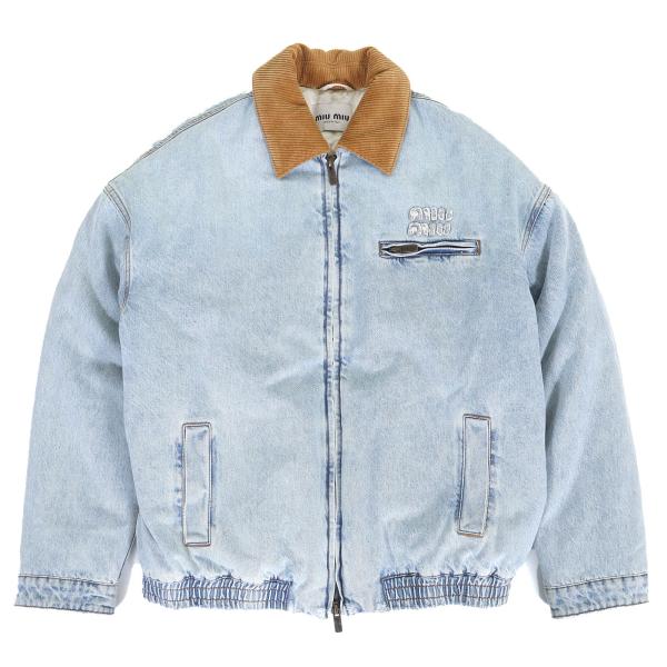 極美品△MIUMIU ミュウミュウ 24AW GWB221 Velvet Corduroy Collar Denim Jacket オーバー パデッドデニムブルゾンジャケット 38 正規品 miu miu（ミュウミュウ） 極美品△MIUMIU 24AW GWB221 Velvet Corduroy