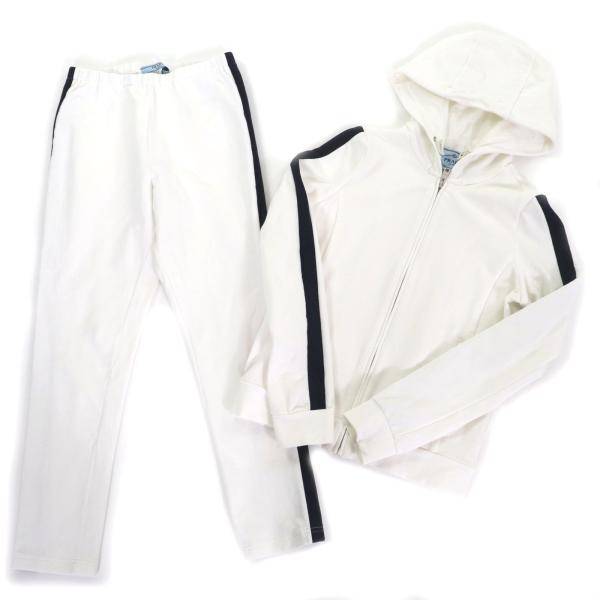 美品◇PRADA プラダ 138468 R142 D8R ラバーロゴ サイドライン ジップアップパーカー スウェットパンツ セットアップ ホワイト XS 正規品 PRADA（プラダ） 美品◇PRADA 138468 R142 D8R ラバーロゴ サイド