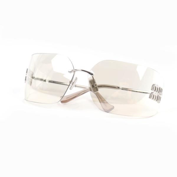 極美品◇MIUMIU ミュウミュウ 1BC-10F SWU54Y ロゴディテール リムレスデザイン カーブエンド サングラス ゴールドトーン 80□14 110 brand-td-store_00043627