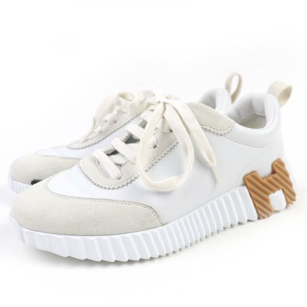 美品☆HERMES エルメス バウンシング レザー ローカットスニーカー ホワイト 34.5 箱・保存袋付き イタリア製 レディース HERMES（エルメス） 美品☆HERMES バウンシング レザー ローカット