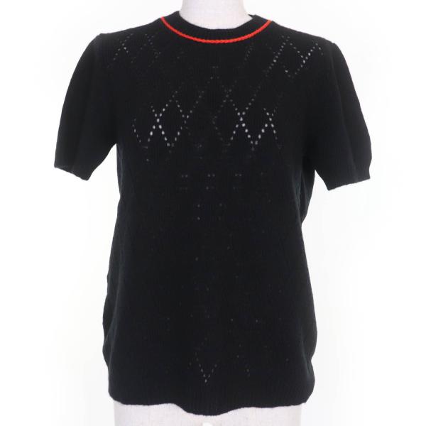 美品☆PRADA プラダ P24V63 ウール カシミヤ ショートスリーブ 半袖ニットトップス ブラック 40 イタリア製 正規品 レディース PRADA（プラダ） 美品☆PRADA P24V63 ウール カシミヤ ショート
