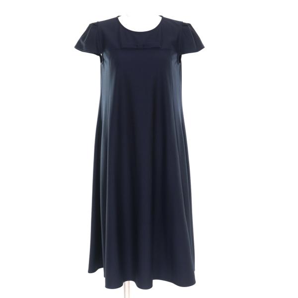 美品Rene ルネ 34 ミラノリブ　ニットワンピース　ネイビー　ノースリーブ 未使用品◇Rene ルネ 5037260 フロントリボン付 フレンチスリーブ A