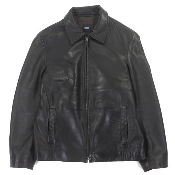 良品▽HUGO BOSS ヒューゴボス ラムレザー ダブルジップアップ