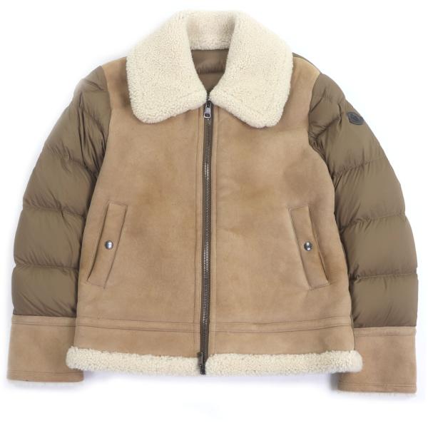 極美品□MONCLER モンクレール 21-22AW CURVAL GIUBBOTTO ムートン スウェードレザー切替 ダウンジャケット ベージュ 1 正規品 メンズ brand-td-store_00045774