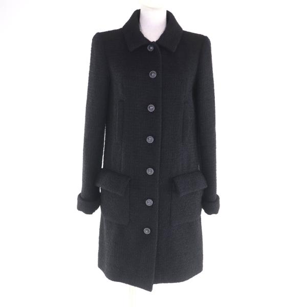 極美品★CHANEL シャネル P62079 裏地シルク100％ ココマークボタン付 ツイードコート ウールコート ブラック 36 フランス製 レディース CHANEL（シャネル） 極美品☆CHANEL P62079 裏地シルク100％ ココ