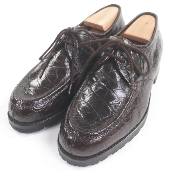 未使用品□デュカル DUCAL クロコダイル レザー ドレスシューズ ダークブラウン 39.5 箱・保存袋付き イタリア製 メンズ 定価1980000円 未使用品□デュカル DUCAL クロコダイル レザー ドレスシューズ ダーク