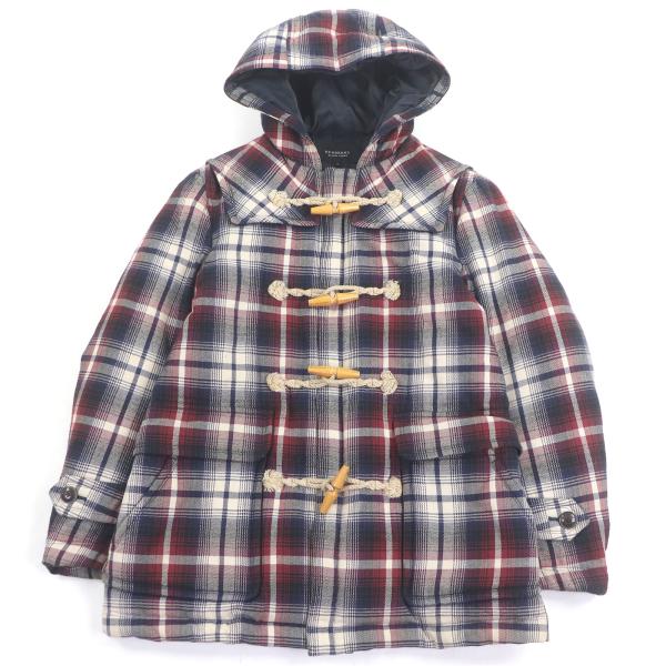 極美品□BURBERRY BLACK LABEL バーバリーブラックレーベル チェック トグルボタン フーデッド ダウンジャケット レッド ブルー M 正規品 BURBERRY BLACK LABEL（バーバリーブラックレーベル） 極美品