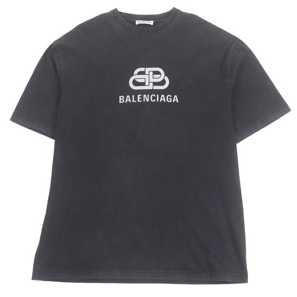 美品□BALENCIAGA バレンシアガ 571205 BBロゴプリント USED加工 オーバーサイズ 半袖Ｔシャツ カットソー ブラック XS 正規品 メンズ BALENCIAGA（バレンシアガ） 美品□BALENCIAGA 571205 BBロゴプリント
