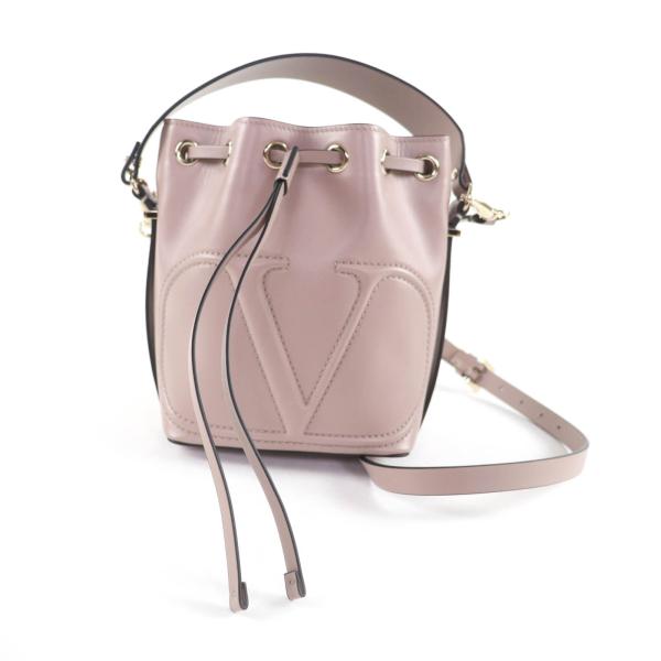 極美品★Valentino Garavani ヴァレンティノガラヴァーニ Vロゴ バケット 2WAY レザー ショルダーバッグ ピンクベージュ 保存袋付き 伊製 brand-td-store_00047220
