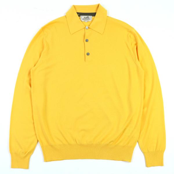 美品△HERMES エルメス 21AW 12-5725 ウール100％ 長袖 ニット ポロシャツ ニットポロ イエロー M イタリア製 正規品 メンズ HERMES（エルメス） 美品△HERMES 21AW 12-5725 ウール100％ 長袖
