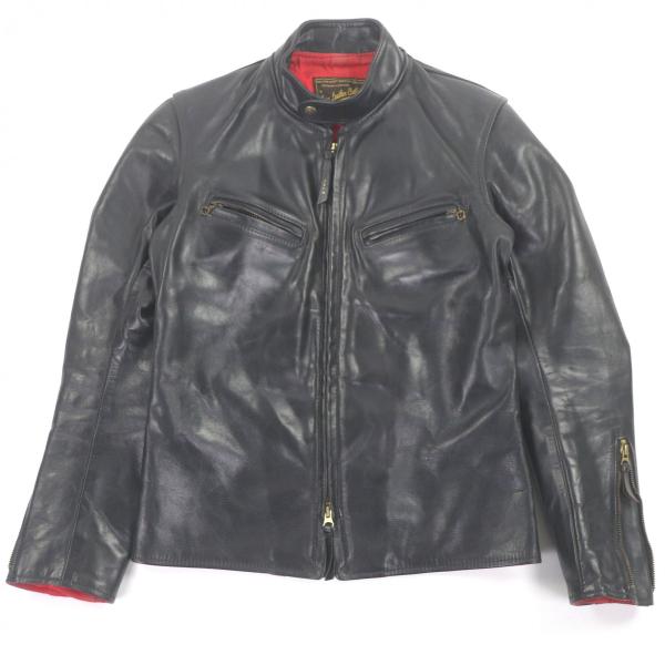 AERO LEATHERS 黒 襟付き シングル ライダースジャケット Horn Works 本革 UK襟付きシングルライダースジャケット メンズ ホーン