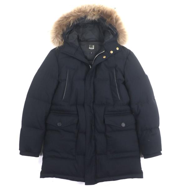 良品▼ALFRED DUNHILL アルフレッド ダンヒル カシミヤ100% ダブルジップアップ ダウンコート ダークグレー M イタリア製 正規品 メンズ dunhill（ダンヒル） 極美品▽Dunhill カシミヤ100% ラクーンファー