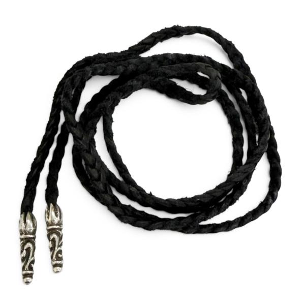 美品□CHROME HEARTS クロムハーツ レザーブレード スクロール ボロチップ SV925 ネックレス シルバー ブラック 重量11.2g メンズ