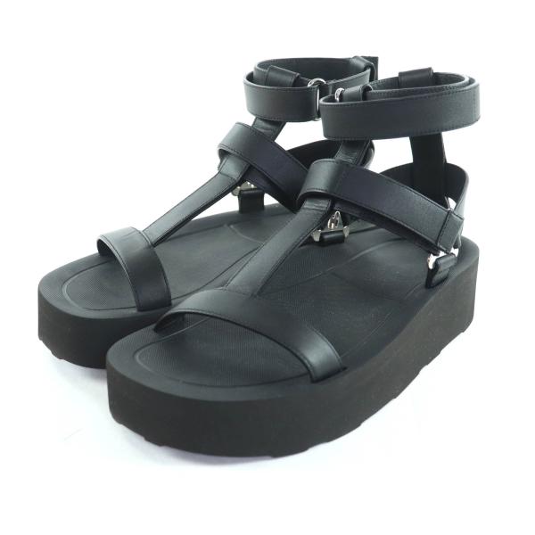 極美品★HERMES エルメス エニド シルバー金具 ベルクロ アンクルストラップ レザー サンダル ブラック 37 箱・保存袋付き イタリア製 HERMES（エルメス） 極美品☆HERMES エニド シルバー金具 ベルクロ