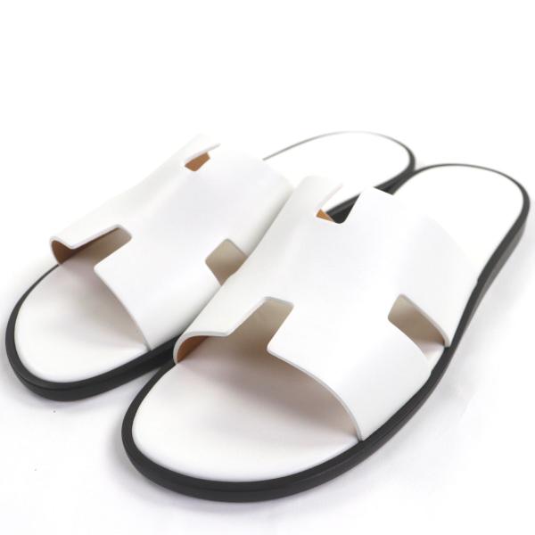 未使用品▼HERMES エルメス イズミール Hモチーフ レザーサンダル スライドサンダル ホワイト 42 箱・保存袋付き イタリア製 メンズ HERMES（エルメス） 未使用品▽HERMES イズミール Hモチーフ レザー
