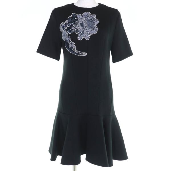 11015【美品・Lサイズ】ルイヴィトン☆モノグラム柄　刺繍ワッペンワンピース黒 11015【美品・Lサイズ】ルイヴィトン☆モノグラム柄 刺繍ワッペン