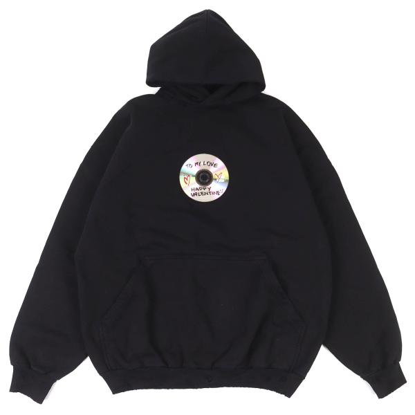 美品 BALENCIAGA バレンシアガ 24ss VALENTINE CD バレンタインCD フーディー パーカー スウェット ダメージ加工 L 黒 メンズ レディース 古着 中古 USED BALENCIAGA（バレンシアガ） 未使用品 24ss BALENCIAGA VALENTINE CD