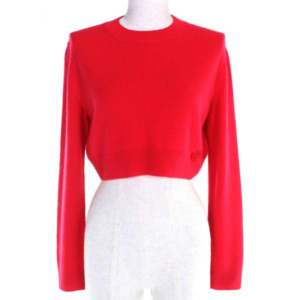 極美品△PATOU  パトゥ 23AW KN0998041426P ウール カシミヤ ロゴワッペン クロップド 長袖 ニット セーター レッド S イタリア製 正規品 極美品△PATOU パトゥ 23AW KN0998041426P ウール カシミヤ ロゴ