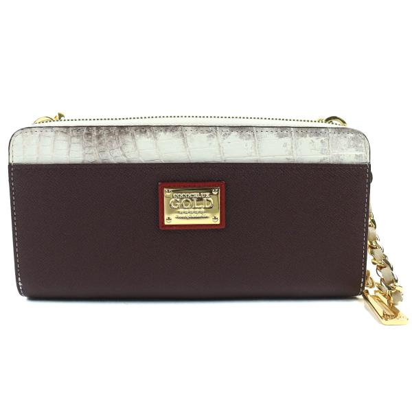 極美品△COCOCELUX GOLD ココセリュクス ゴールド ロゴ金具 パイソン使い クロコダイルレザー チェーンショルダー ウォレット 長財布 極美品△COCOCELUX GOLD ココセリュクス ゴールド ロゴ金具 パイソン