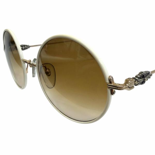 美品▼CHROME HEARTS クロムハーツ OVARYEASY 925 フローラルテンプル ラウンド グラデーションレンズ サングラス 白 総重量28.93g