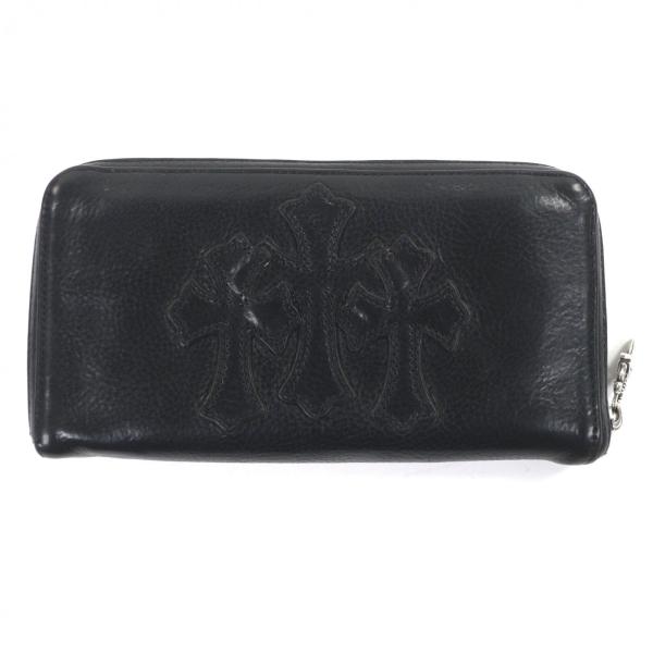 クロムハーツ REC F 3セメタリー クロスパッチ ラウンドファスナー 長財布 美品▽CHROME HEARTS クロムハーツ REC ZIP レザー 3 セメタリークロス