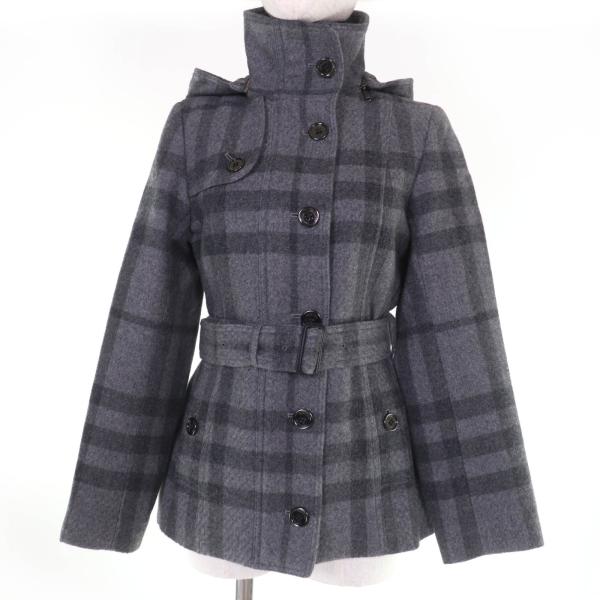BURBERRY*バーバリーロンドン　ショートコート　チェック　グレー　38 極美品☆BURBERRY LONDON バーバリーロンドン ウール アンゴラ混