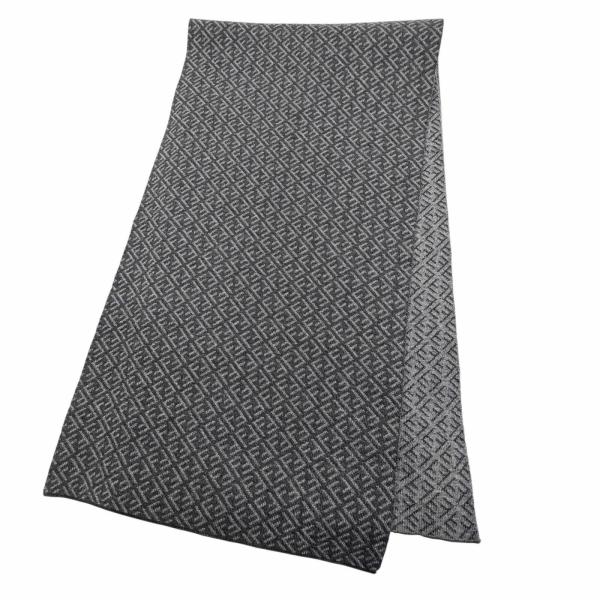 未使用品▲FENDI フェンディ ウール100％ マイクロズッカ柄 マフラー グレー イタリア製 正規品 メンズ