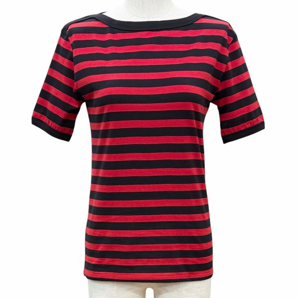 未使用品◇CELINE セリーヌ 2X059328E コットン100％ バイエディスリマン ボーダー柄 ボートネック 半袖Ｔシャツ レッド ブラック XS 日本製 正規品 レディース CELINE（セリーヌ） 未使用品◇CELINE 2X059328E コットン100％ バイ