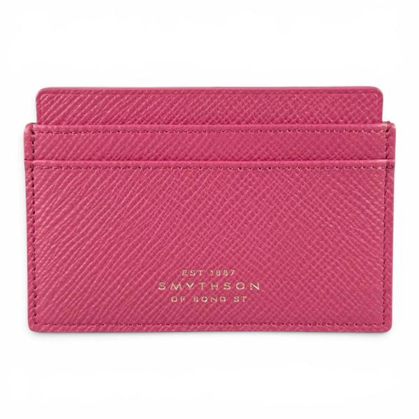 未使用品▲SMYTHSON スマイソン PANAMA FLAT CARD HOLDER レザー ロゴ刻印 名刺入れ カードケース ピンク スペイン製 レディース 箱付き