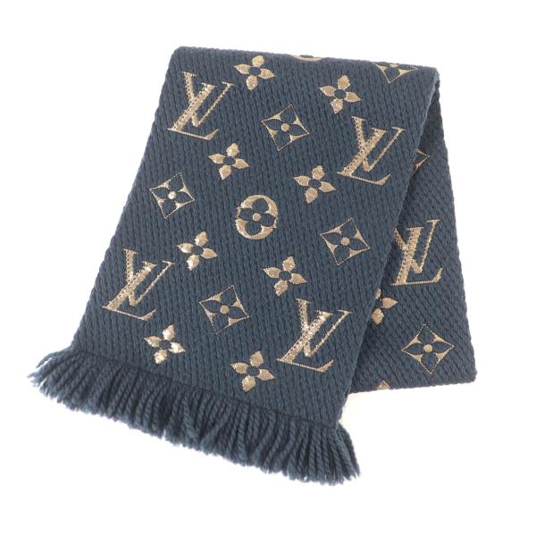 極美品★LOUIS VUITTON ルイヴィトン M70815 エシャルプロゴマニアシャイン ウール シルク混 ブルーペトロール モノグラム フリンジ マフラー 箱付き イタリア製 レディース LOUIS VUITTON（ルイ・ヴィトン） 極美品☆LOUIS VUITTON M70815