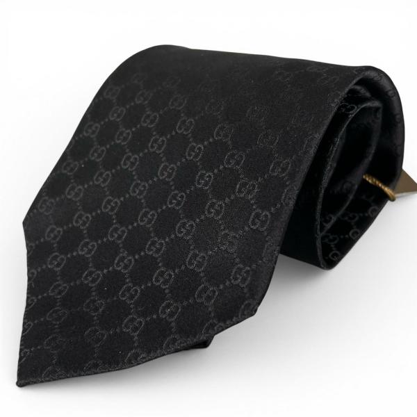 未使用品▲GUCCI グッチ シルク100％ GGパターン GGロゴ ワイドタイ ネクタイ ブラック イタリア製 メンズ GUCCI（グッチ） 未使用品△GUCCI シルク100％ GGパターン GGロゴ