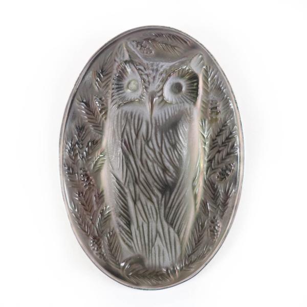 LALIQUE PARIS ラリック製フクロウ モチーフ オーバル ブローチ 良品☆LALIQUE ラリック クリスタル 希少 フクロウ バード ブローチ