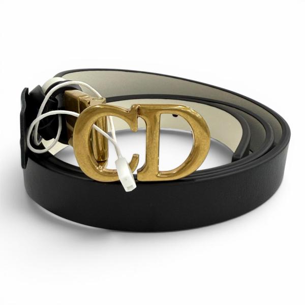 未使用級　箱付　Dior CDロゴ　レザーベルト　リバーシブル　ゴールド　黒白 未使用品◇Christian Dior クリスチャンディオール リバーシブル CD