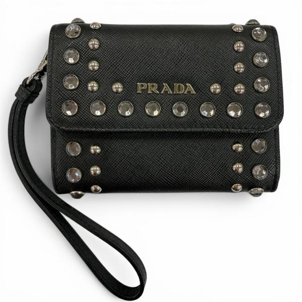 PRADA（プラダ） 美品☆PRADA ストラップ付 ロゴ・ビジュー・スタッズ