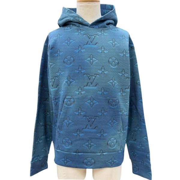極美品□LOUIS VUITTON ルイヴィトン 22AW コットン100％ 3Dモノグラム プルオーバー パーカー ブルー S イタリア製 正規品 メンズ LOUIS VUITTON（ルイ・ヴィトン） 極美品□LOUIS VUITTON 22AW