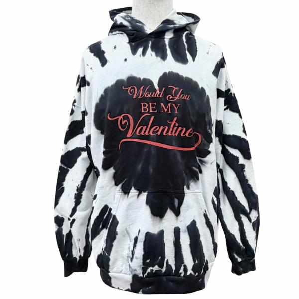 美品△BALENCIAGA バレンシアガ 2021年製 675003 コットン100％ タイダイ バレンタイン フーディー パーカー ブラック ホワイト 1 正規品 BALENCIAGA（バレンシアガ） 美品△BALENCIAGA 2021年製 675003