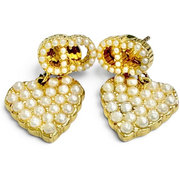 Dior パール ピアス ゴールド ハート CD ロゴ 正規品　人気デザイン 美品△DIOR ディオール フェイクパール CDロゴ ハートモチーフ ピアス