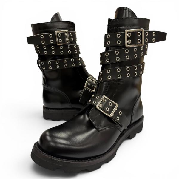 未使用品▼ORIMI オリミ 26SS STRAPPED BIKER BOOTS レザー ベルトデザイン Vibramソール バイカーブーツ ブラック 42 メンズ 箱付き 未使用品▽ORIMI オリミ 26SS STRAPPED BIKER BOOTS レザー ベルト