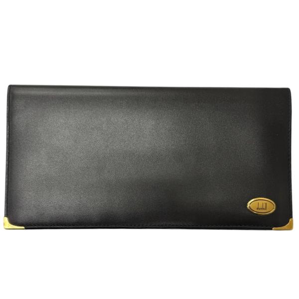 未使用品□Dunhill ダンヒル カーフスキン ロゴゴールドプレート 二つ折り 長財布 レザーロングウォレット ブラック ゴールド メンズ