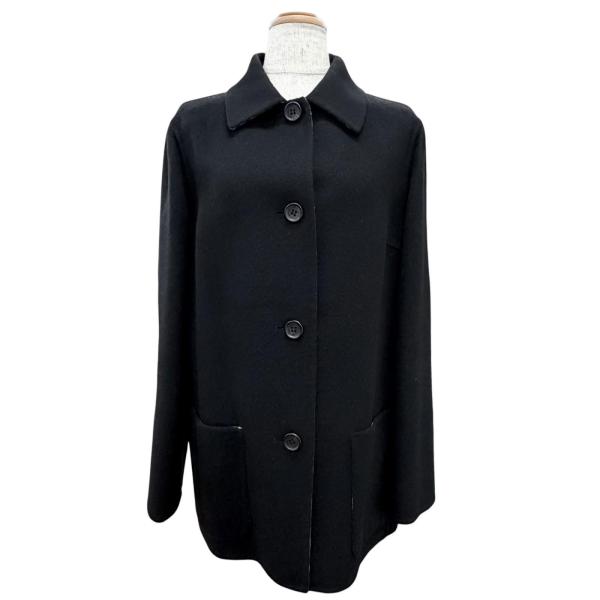 BURBERRY LONDON 40 ハーフコート黒 未使用 美品△BURBERRY LONDON バーバリーロンドン ウール カシミヤ 裏地ノバ