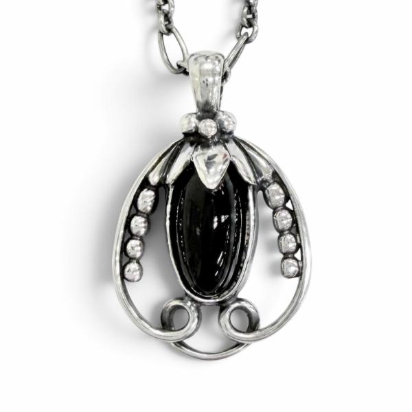 美品△Georg Jensen ジョージジェンセン 925 オニキス 1990 イヤーペンダント ネックレス Tバー ブラックアゲート シルバー 重量115.7g