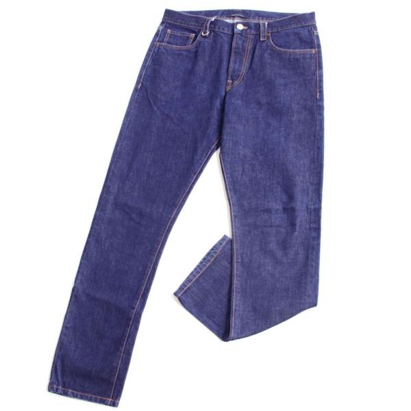 超美品PRADA ダークブルー ストレートデニム31サイズ 美品○2017年製 PRADA プラダ ロゴボタン ストレート デニムパンツ 31